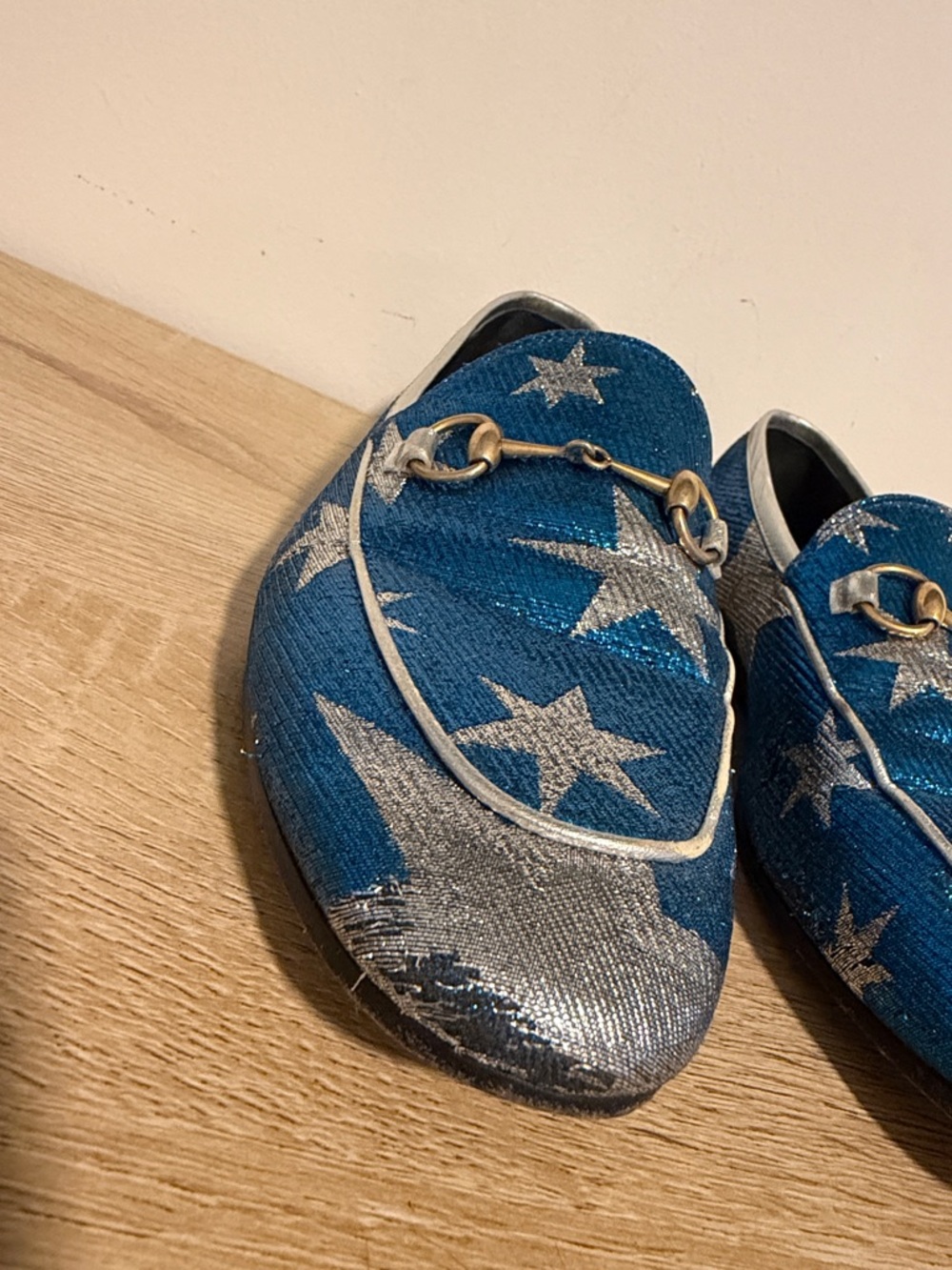 Gucci Metallic Blue Star Horsebit Loafers - Picture 2 of 6